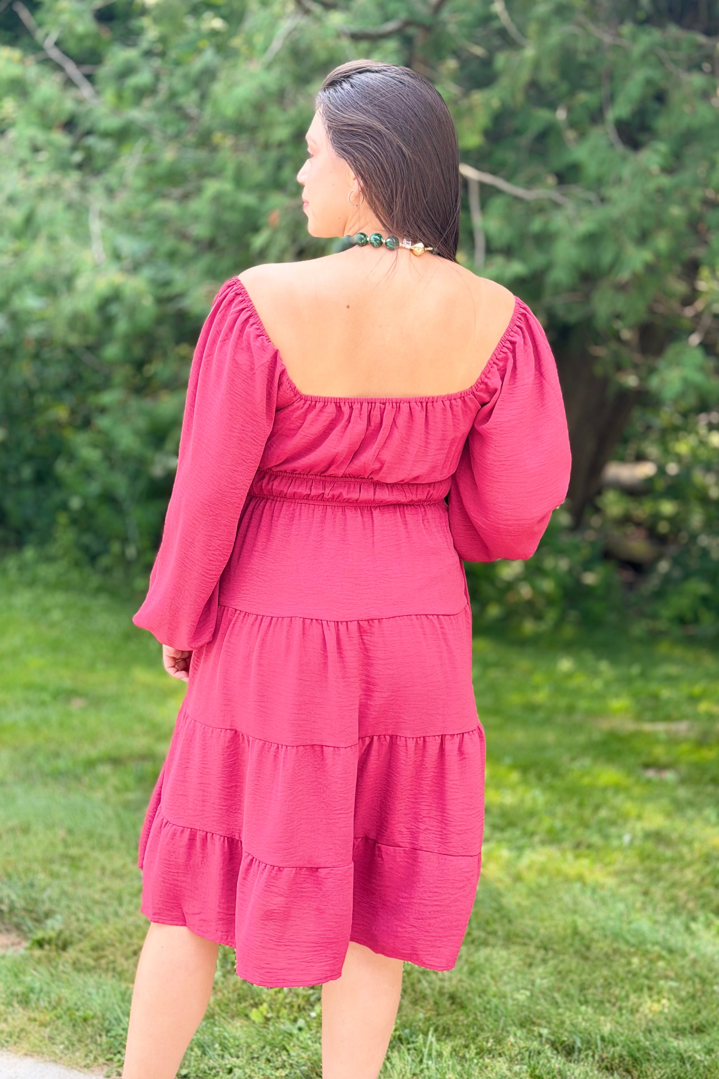Long Sleeve Tiered Dress - Red Brick