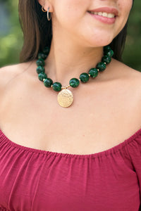 Bead & Disk Necklace - Green
