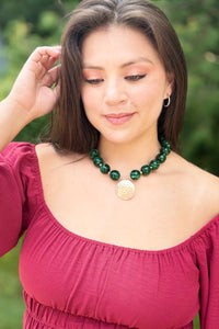 Bead & Disk Necklace - Green