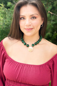 Bead & Disk Necklace - Green