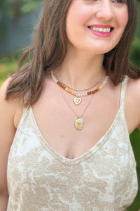 Layered Heart & Charm Necklace - Natural