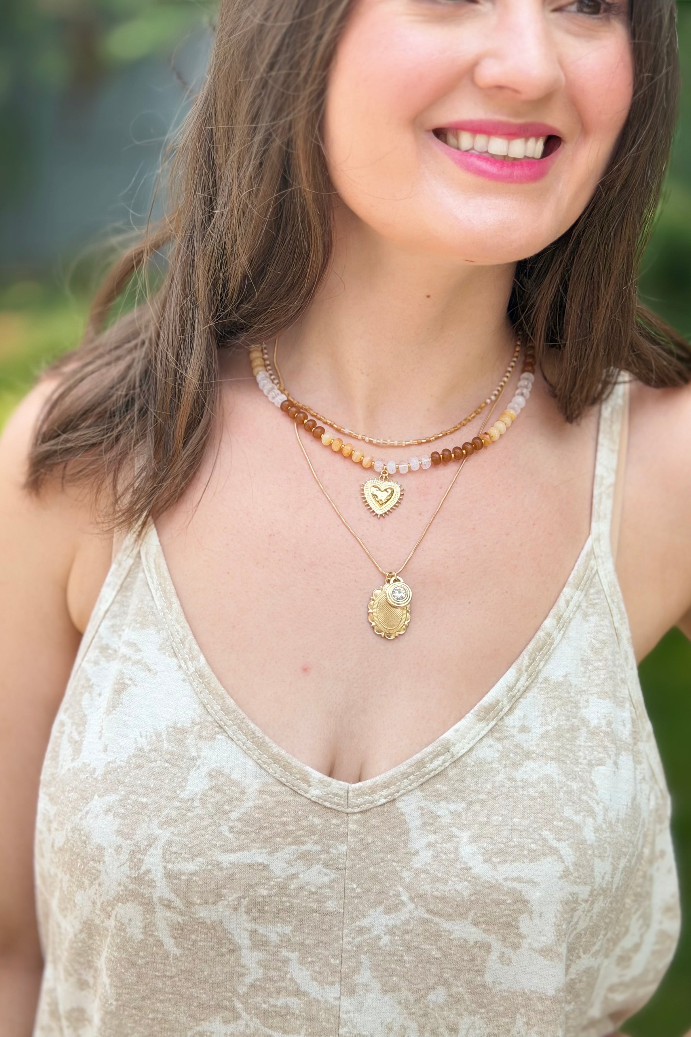Layered Heart & Charm Necklace - Natural