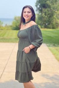 Long Sleeve Tiered Dress - Olive