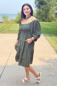 Long Sleeve Tiered Dress - Olive
