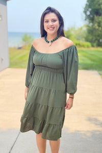Long Sleeve Tiered Dress - Olive