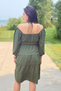 Long Sleeve Tiered Dress - Olive