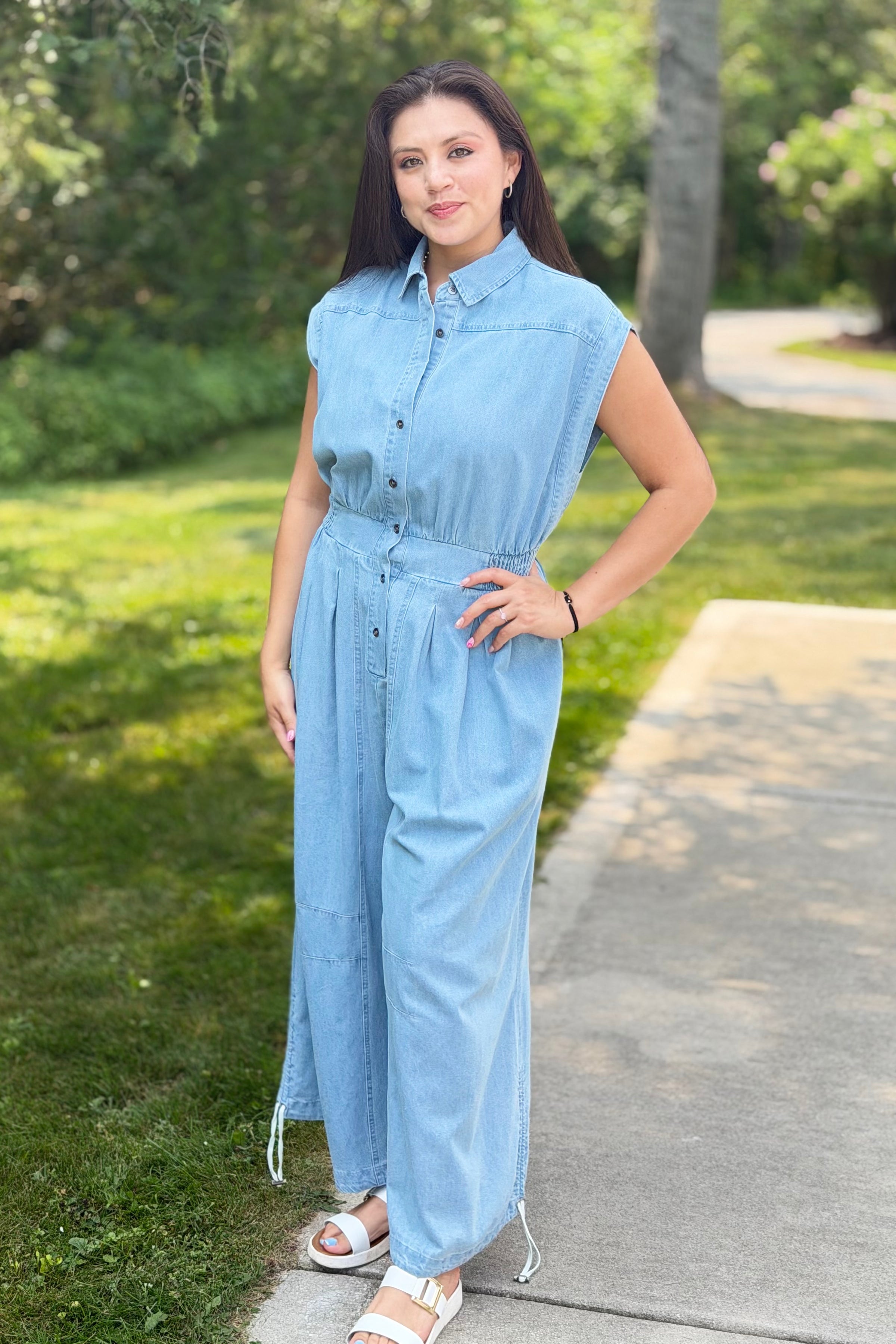 Wide Leg Denim Jumpsuit