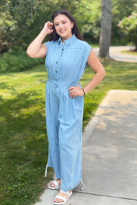 Wide Leg Denim Jumpsuit