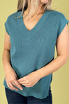 Ribbed Knit V-Neck Vest Top - Teal