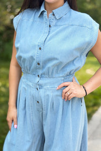 Wide Leg Denim Jumpsuit