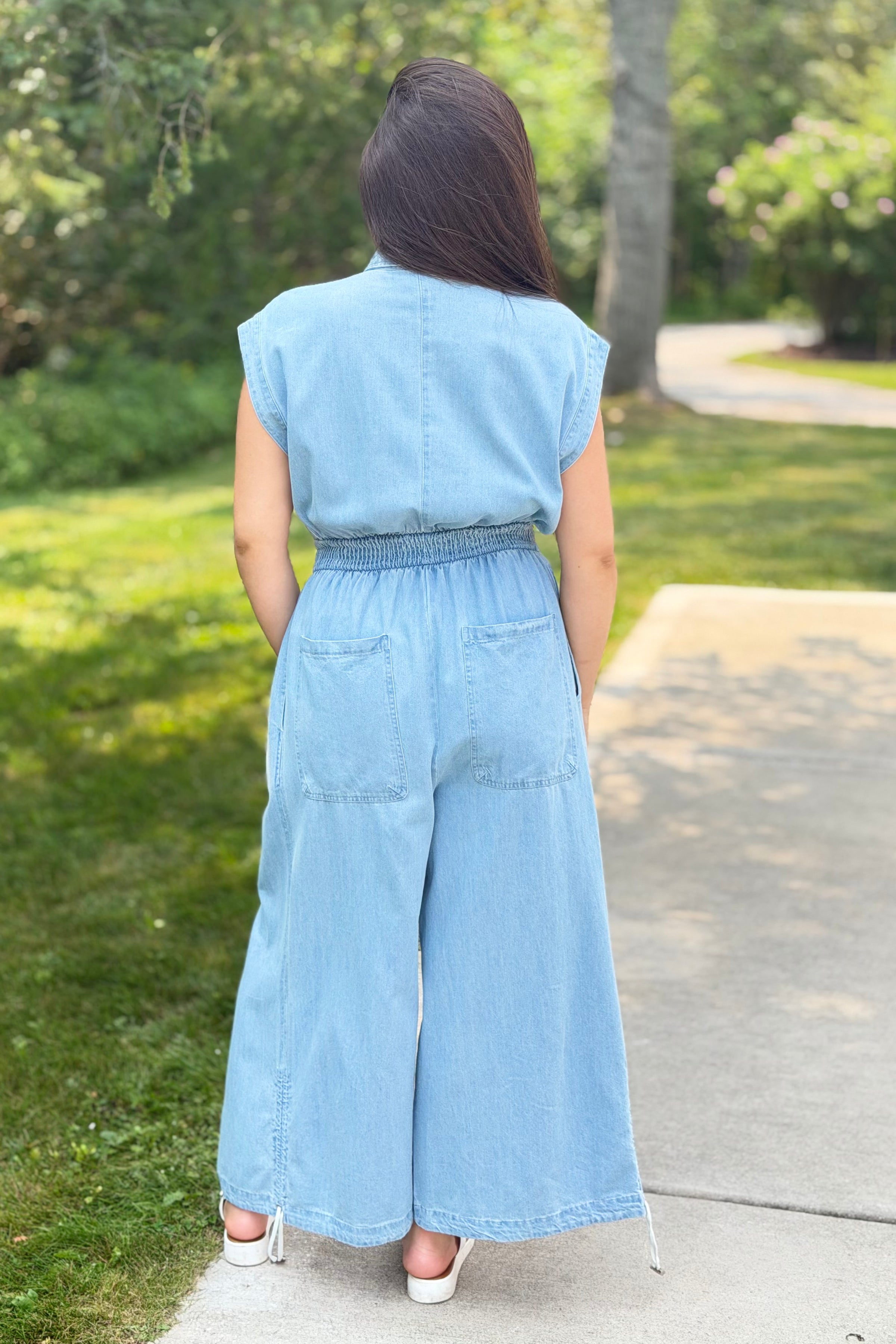 Wide Leg Denim Jumpsuit