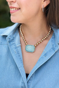Octagone Stone Necklace - Green