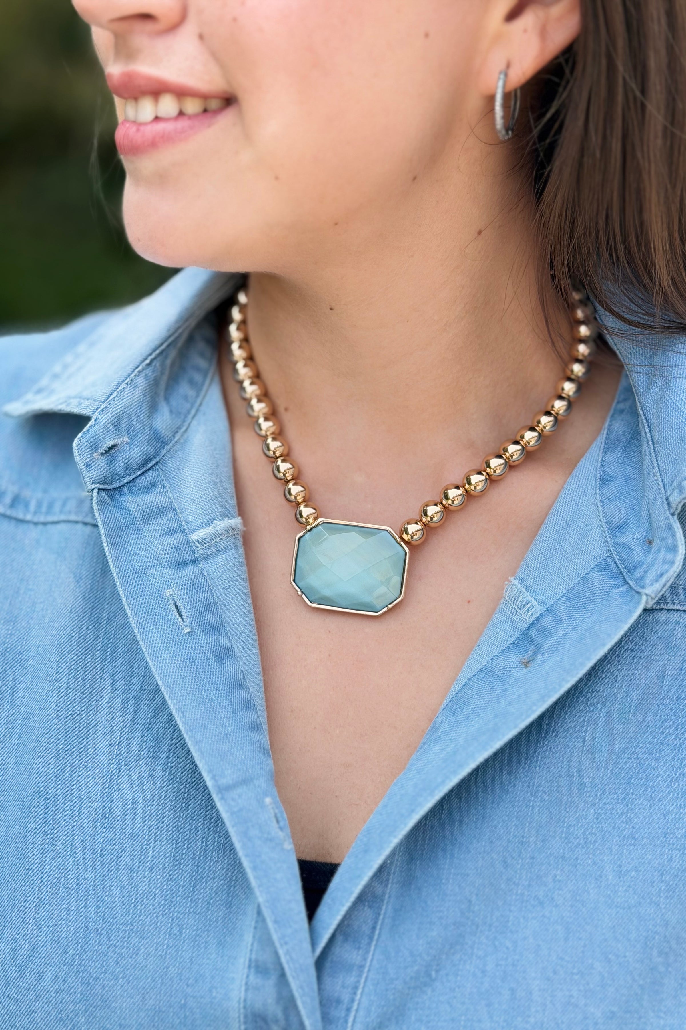 Octagone Stone Necklace - Green