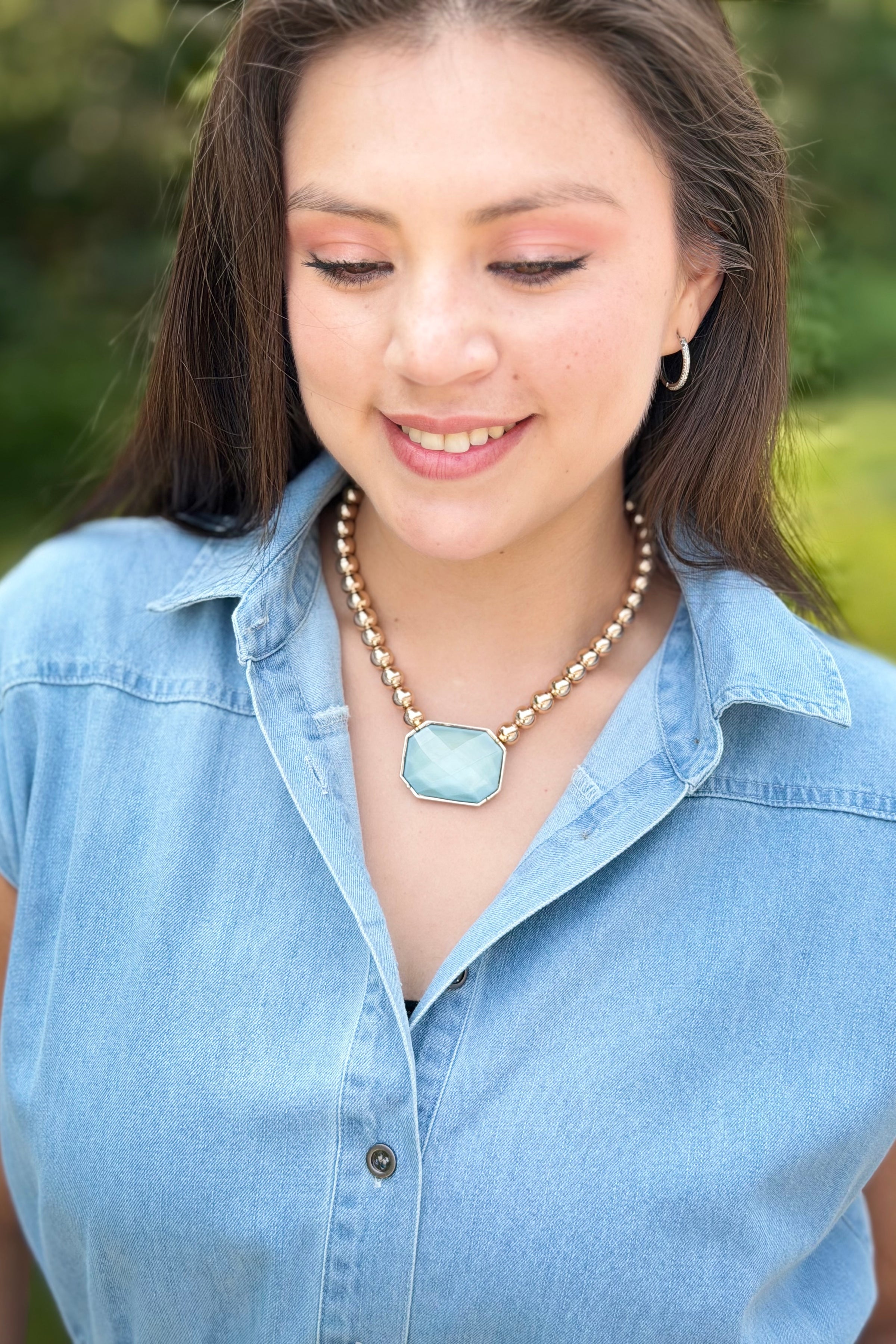 Octagone Stone Necklace - Green