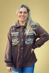 Fleece Button Up Mix Print Brown