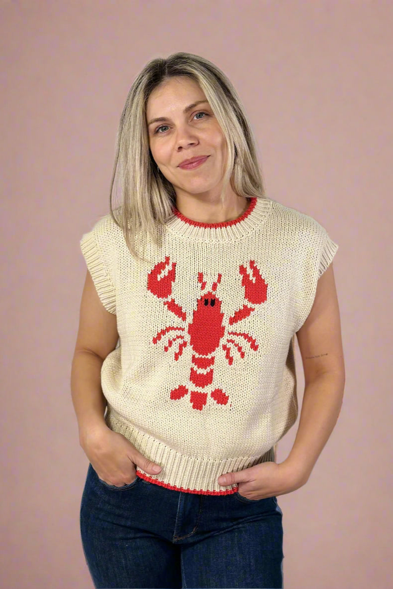 Sleeveless Lobster Sweater - Cream