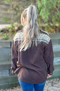 Fleece Button Up Mix Print Brown