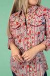 Floral Western Button Up Top Pink