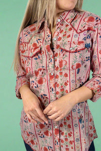 Floral Western Button Up Top Pink