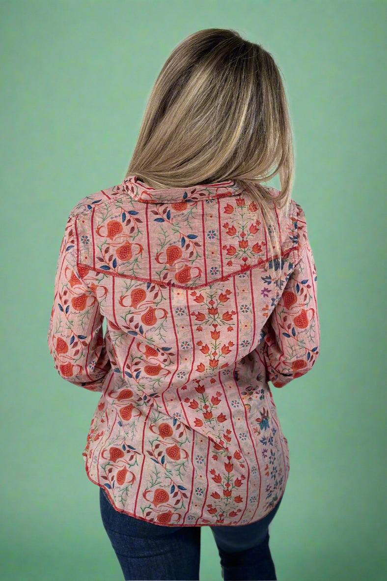 Floral Western Button Up Top Pink