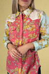 Crochet Detail Vibrant Floral Print Top Pink