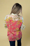 Crochet Detail Vibrant Floral Print Top Pink