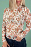Long Sleeve Mesh Floral Top - White