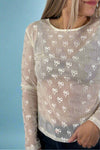 Bow Embroidered Mesh Top - Cream