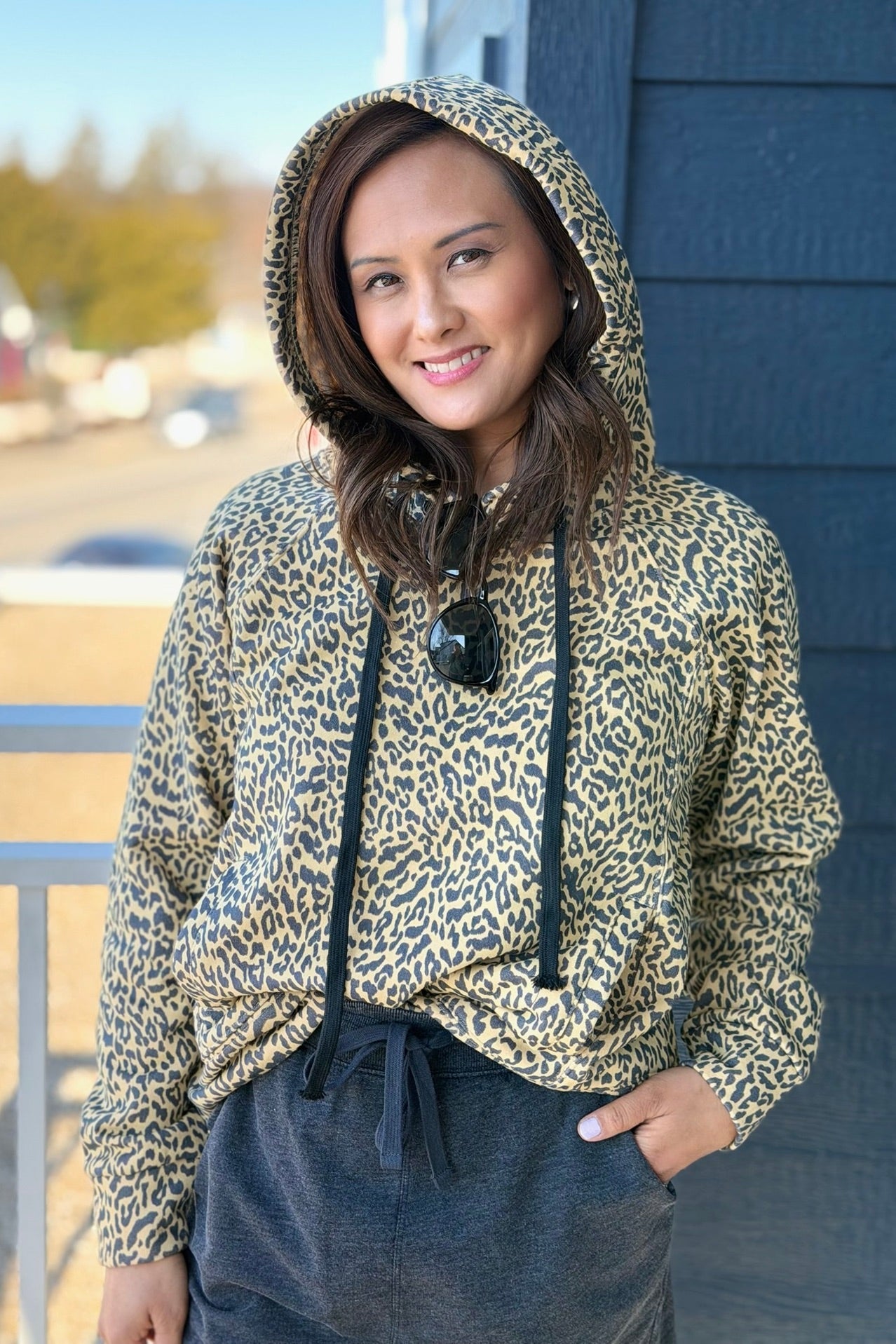 Printed French Terry Hoodie - Leopard