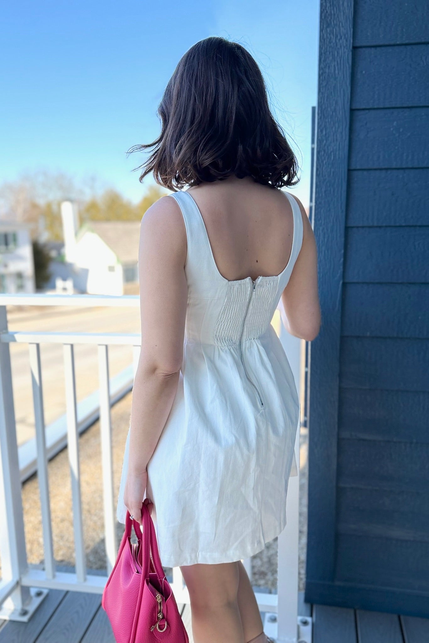 Fit and Flare Pleated Dress - White