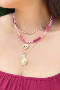 Layered Heart & Charm Necklace - Pink