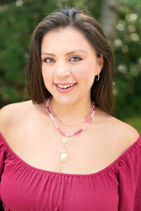 Layered Heart & Charm Necklace - Pink