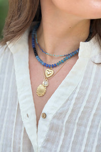 Layered Heart & Charm Necklace - Blue