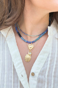 Layered Heart & Charm Necklace - Blue