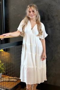 Smocked Tiered Maxi Dress - Off White