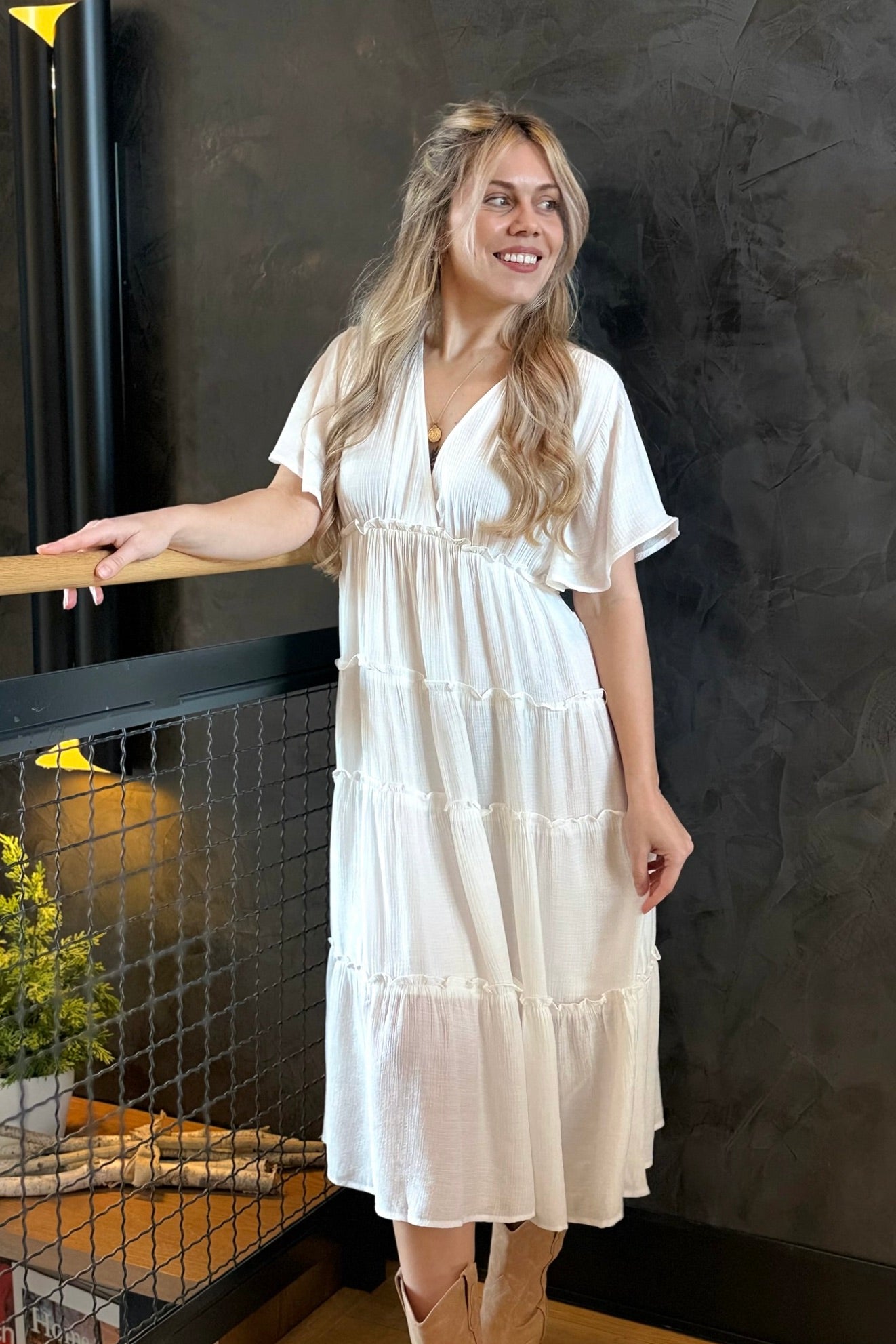 Smocked Tiered Maxi Dress - Off White