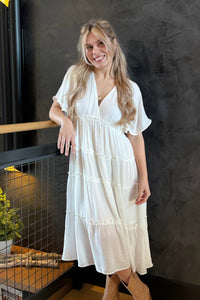 Smocked Tiered Maxi Dress - Off White