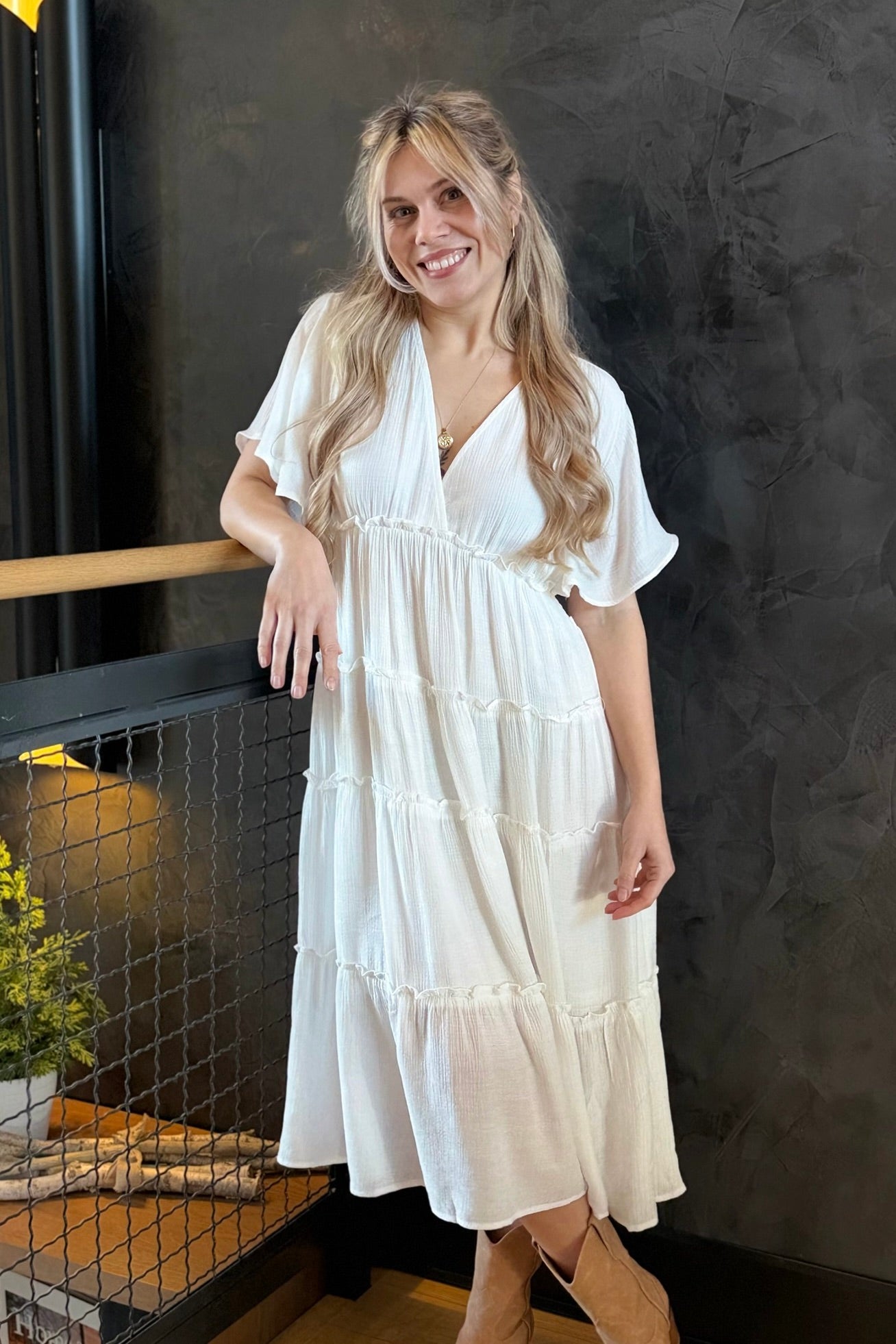 Smocked Tiered Maxi Dress - Off White