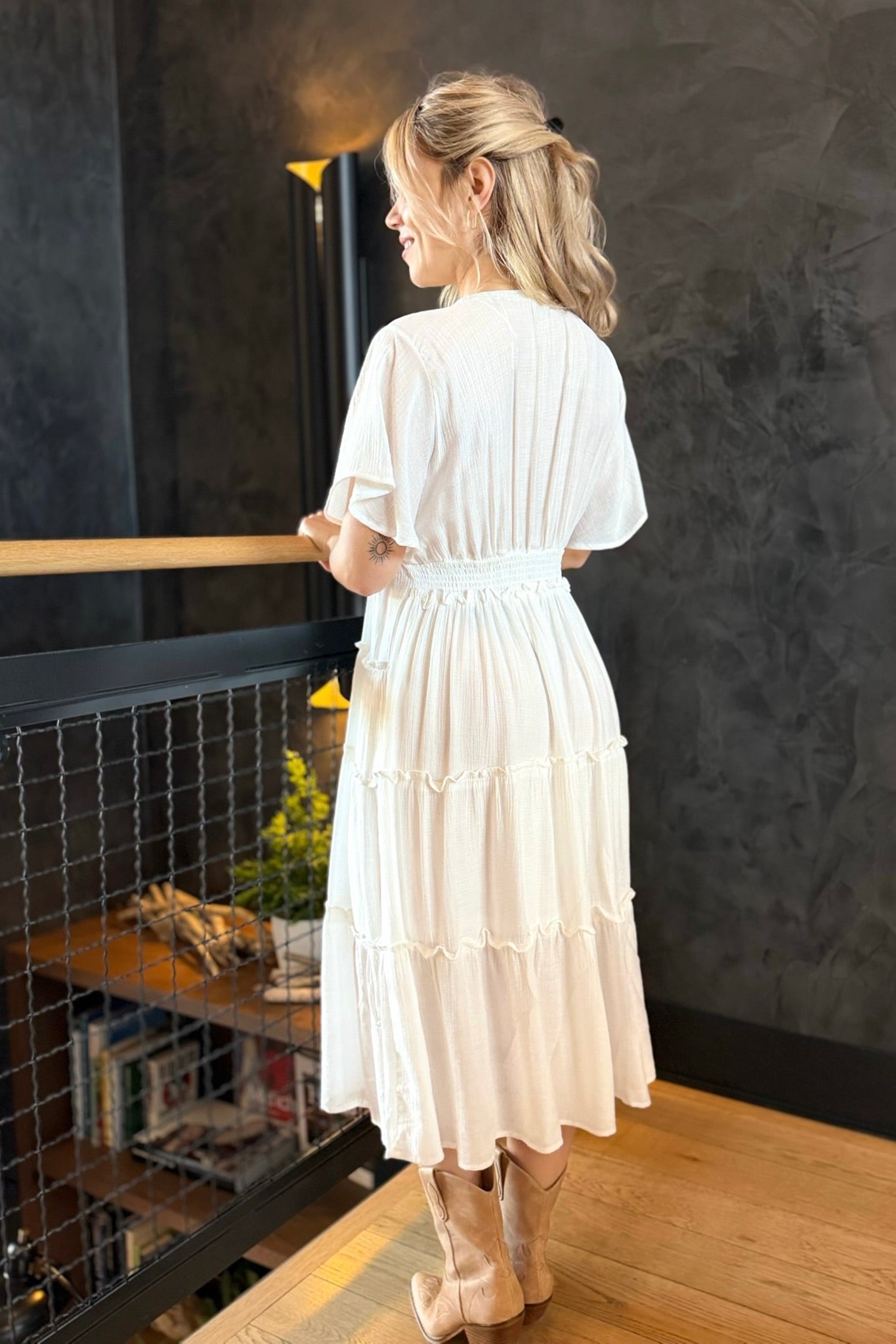 Smocked Tiered Maxi Dress - Off White