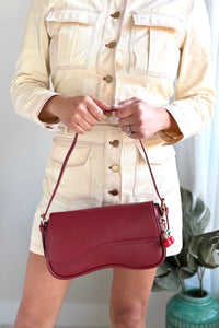 Emilie Shoulder Bag W/ Cherry Charm - Burgundy
