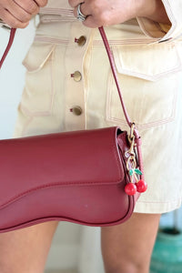 Emilie Shoulder Bag W/ Cherry Charm - Burgundy