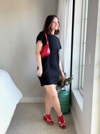 Textured Stripe T-Shirt Dress - Black
