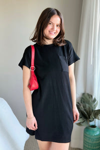Textured Stripe T-Shirt Dress - Black