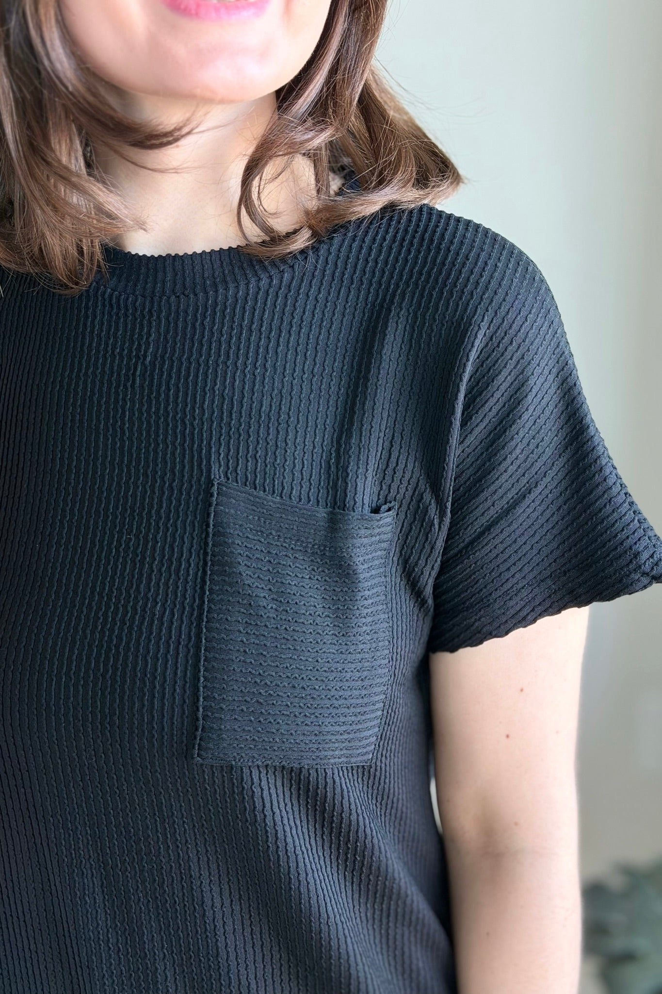 Textured Stripe T-Shirt Dress - Black