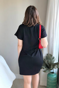 Textured Stripe T-Shirt Dress - Black