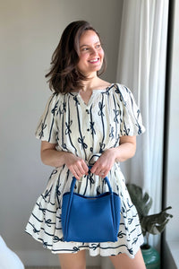 Bow Print Flutter Dress - Off White