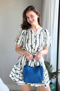 Bow Print Flutter Dress - Off White