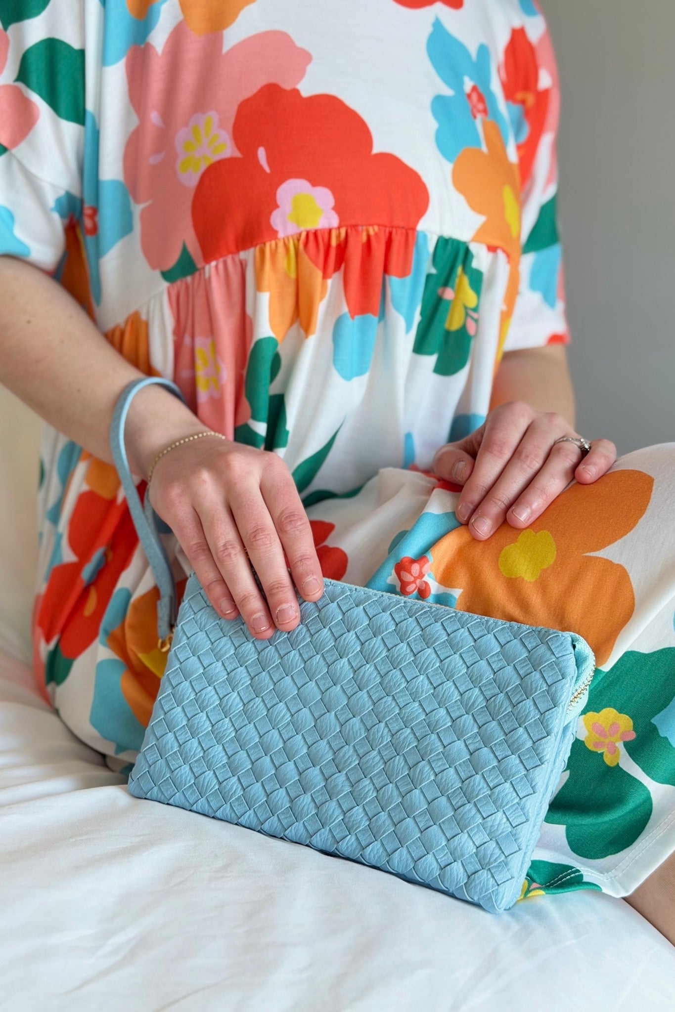 Kathy Woven Clutch/Crossbody Bag - Baby Blue