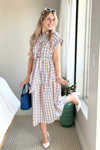Maxi Dress Half Button Dress - Blue Mix
