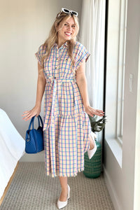 Maxi Dress Half Button Dress - Blue Mix